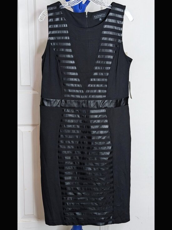 Eloquii Dresses & Skirts - Fabulous NWT ELOQUII Sz 14 Black & Black Pleather Sheath Stretch Bodycon Dress